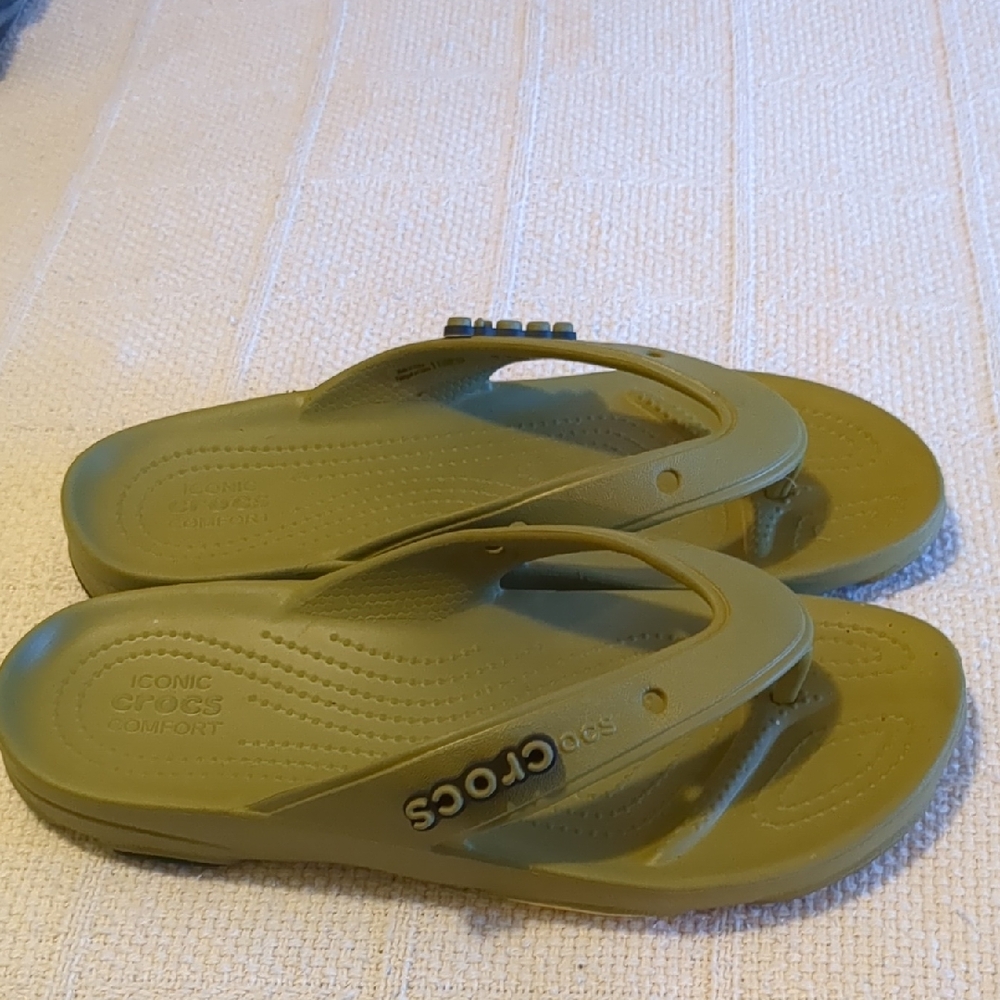 Green Crocs All-terrain Flip Flops